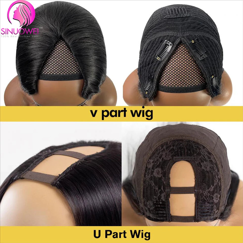 HD Quality Brazilian U V Part Wig 100% Human Hair No Leave Out Kinky Straight Wig For Women V Part No Glue Natural Color Human Hair Wig