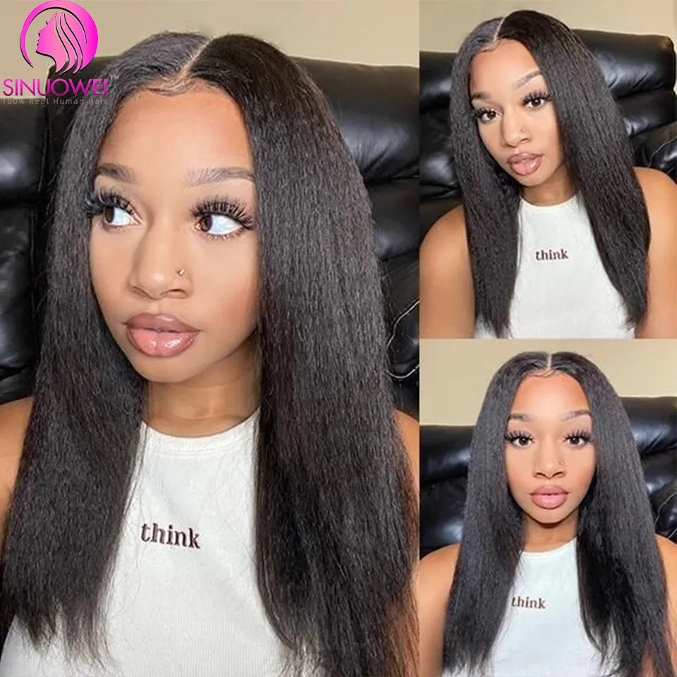 HD Quality Brazilian U V Part Wig 100% Human Hair No Leave Out Kinky Straight Wig For Women V Part No Glue Natural Color Human Hair Wig