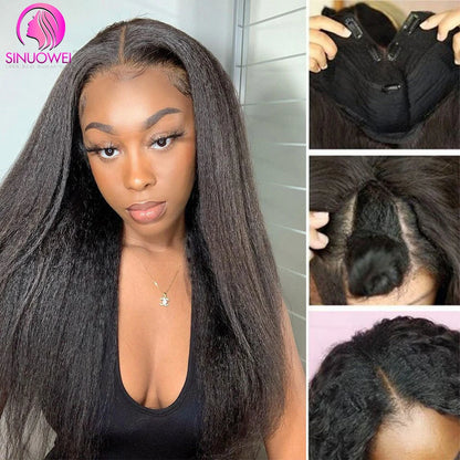 HD Quality Brazilian U V Part Wig 100% Human Hair No Leave Out Kinky Straight Wig For Women V Part No Glue Natural Color Human Hair Wig