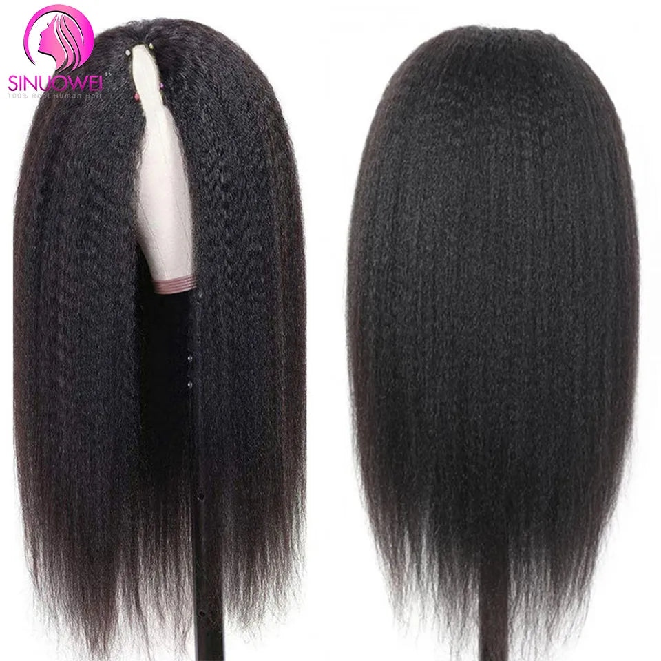 HD Quality Brazilian U V Part Wig 100% Human Hair No Leave Out Kinky Straight Wig For Women V Part No Glue Natural Color Human Hair Wig