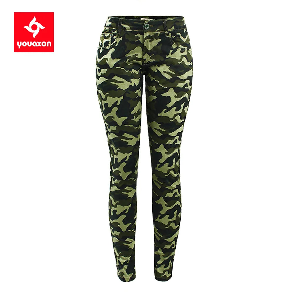 High Quality Women Chic Camouflage Army Green Skinny Jeans