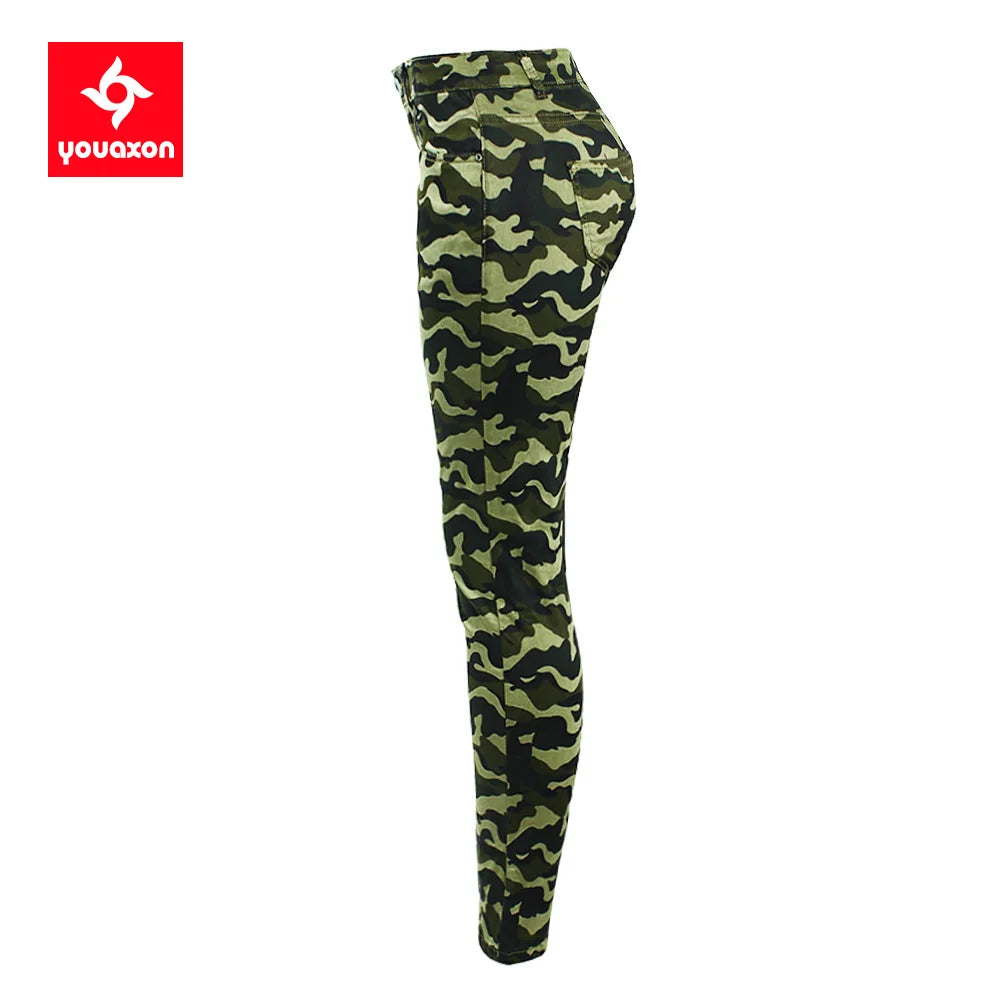 High Quality Women Chic Camouflage Army Green Skinny Jeans