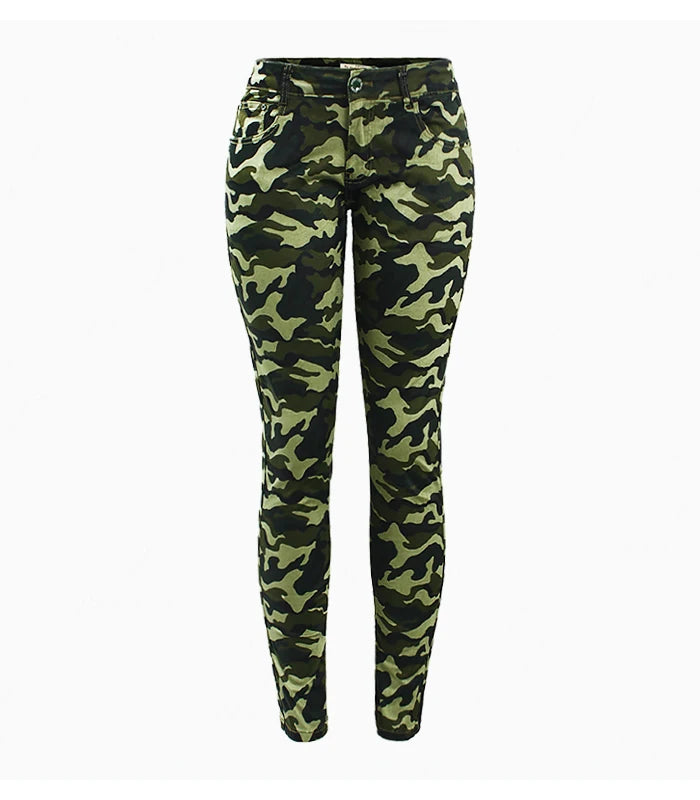 High Quality Women Chic Camouflage Army Green Skinny Jeans