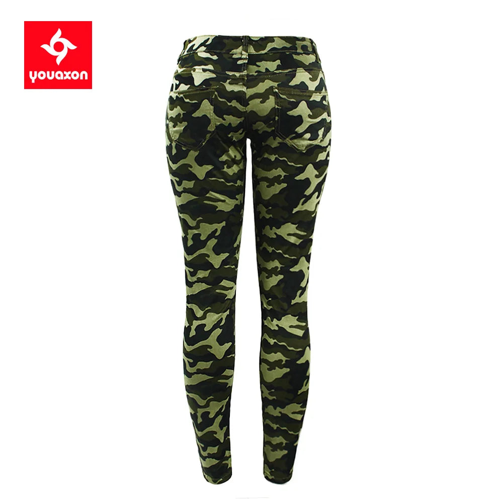 High Quality Women Chic Camouflage Army Green Skinny Jeans