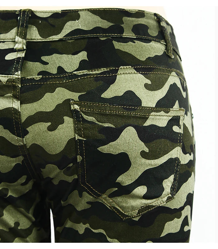 High Quality Women Chic Camouflage Army Green Skinny Jeans