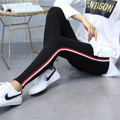 High Quality Cotton Leggings Side Stripes Women Casual Legging Pants High Waist Fitness Leggings Plump Female