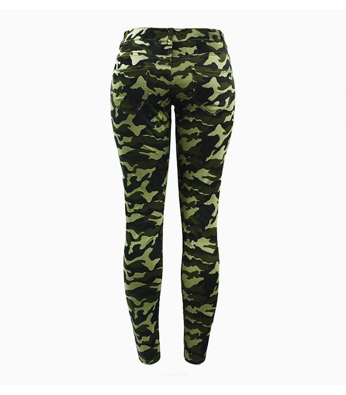 High Quality Women Chic Camouflage Army Green Skinny Jeans