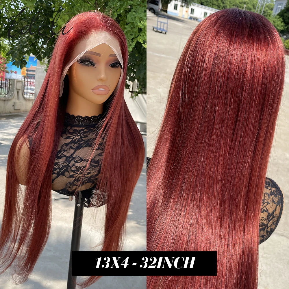 Reddish Brown Lace Front Wigs HD Quality Human Hair For Black Women 13x4 HD Transparent Straight Lace Front Wigs Cooper Red Glue-less Wigs