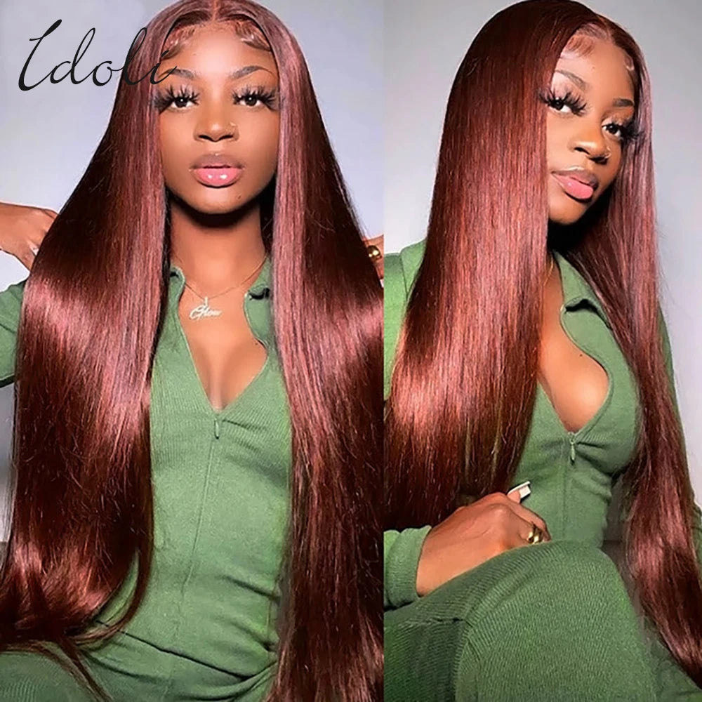 Reddish Brown Lace Front Wigs HD Quality Human Hair For Black Women 13x4 HD Transparent Straight Lace Front Wigs Cooper Red Glue-less Wigs