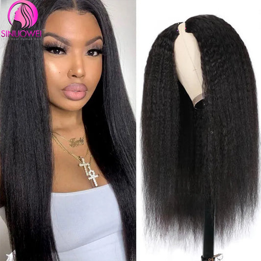 HD Quality Brazilian U V Part Wig 100% Human Hair No Leave Out Kinky Straight Wig For Women V Part No Glue Natural Color Human Hair Wig