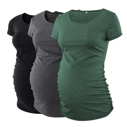 Top V neck High Quality Ruched Maternity T Shirts