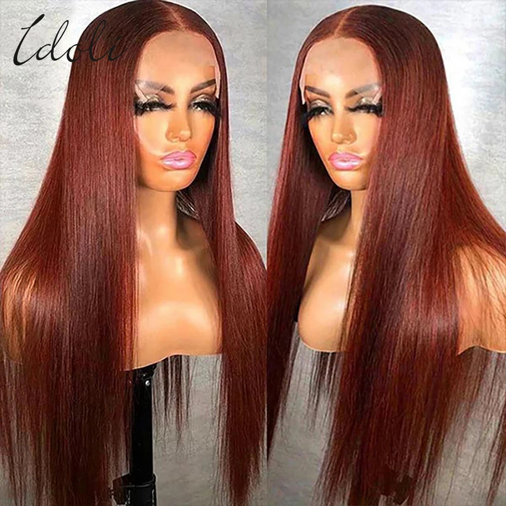 Reddish Brown Lace Front Wigs HD Quality Human Hair For Black Women 13x4 HD Transparent Straight Lace Front Wigs Cooper Red Glue-less Wigs