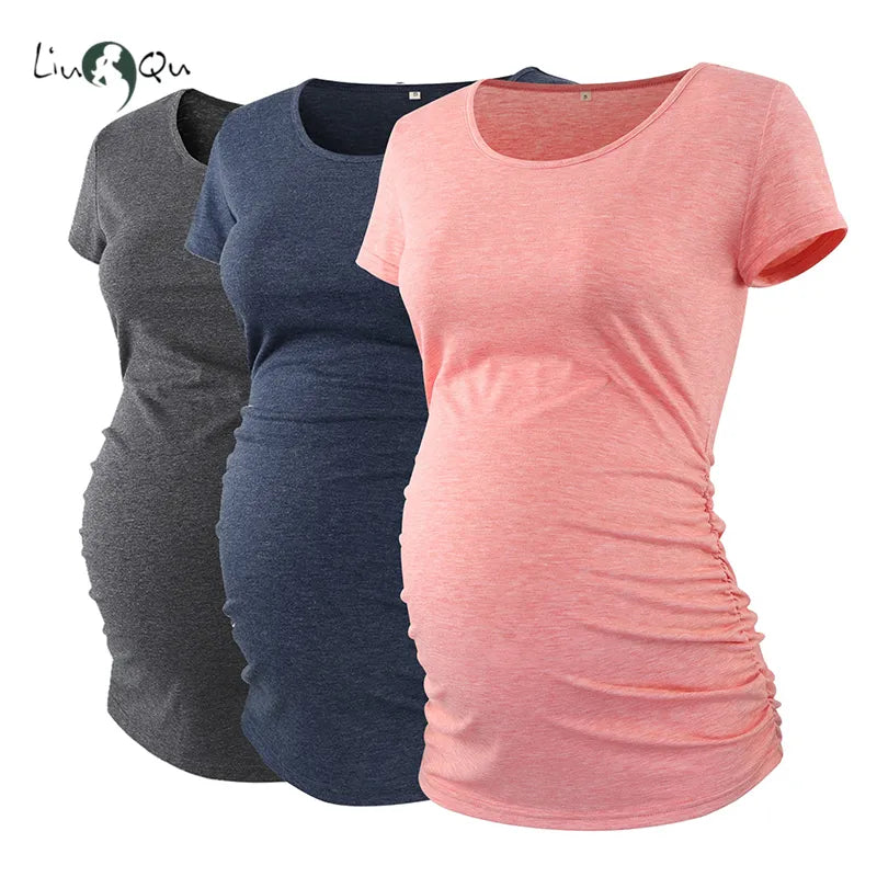 Top V neck High Quality Ruched Maternity T Shirts