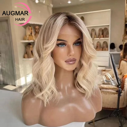 HD Quality 13x4 Short Body Wave Lace Front Wig Brown Blonde Highlight Human Hair Wigs For Women Pre Plucked Virgin 13x6 HD Lace Frontal Wig Ombre Wavy