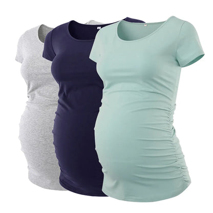 Top V neck High Quality Ruched Maternity T Shirts