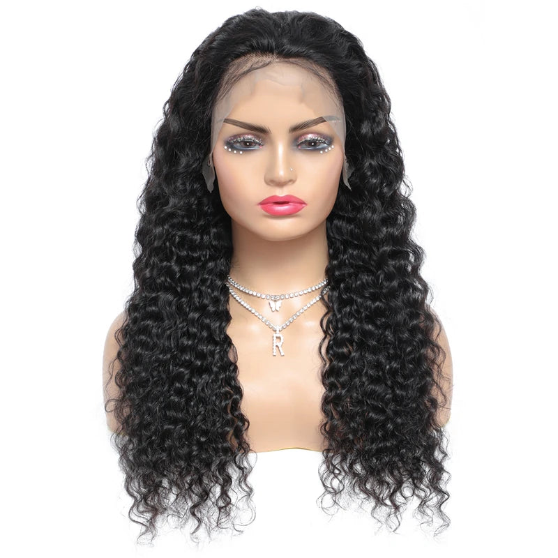 Swupod 200 Density 13x4 13x6 HD Quality Transparent Swiss Deep Wave Lace Frontal Front Wig for Women Remy Human Hair Natural Black