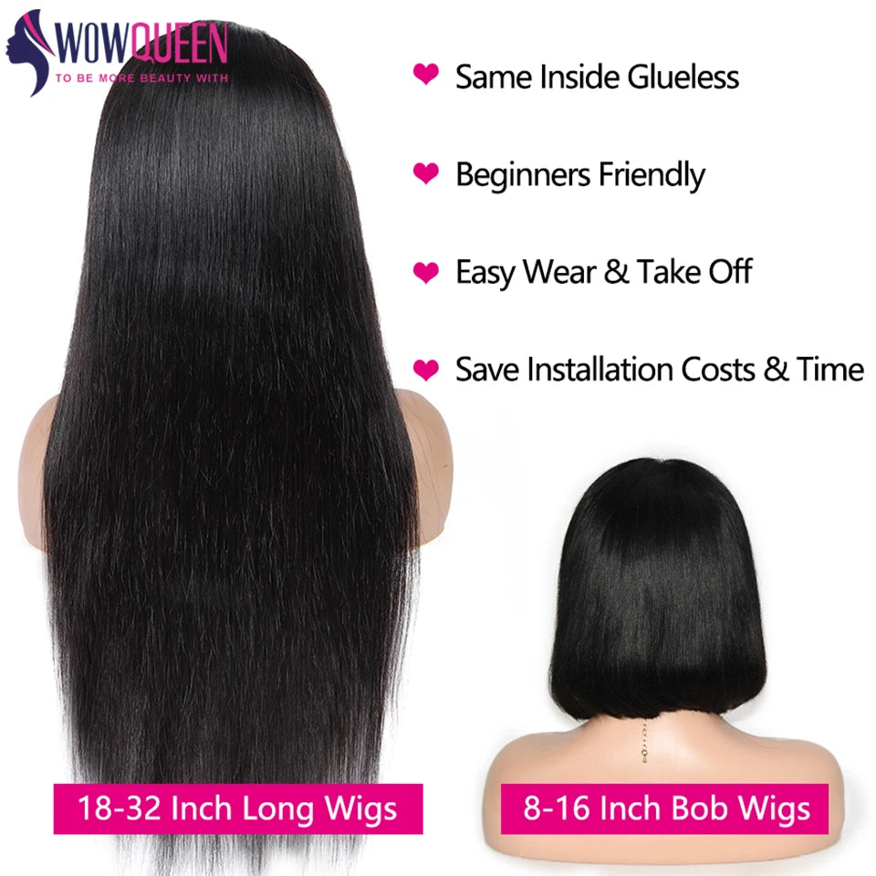 Wear And Go HD Quality Bob Wig Glue-less Wig Human Hair Ready To Wear Straight Bob Hair Wig Human Hair 30 Inch Pre Cut Lace 4x4 Closure Wig