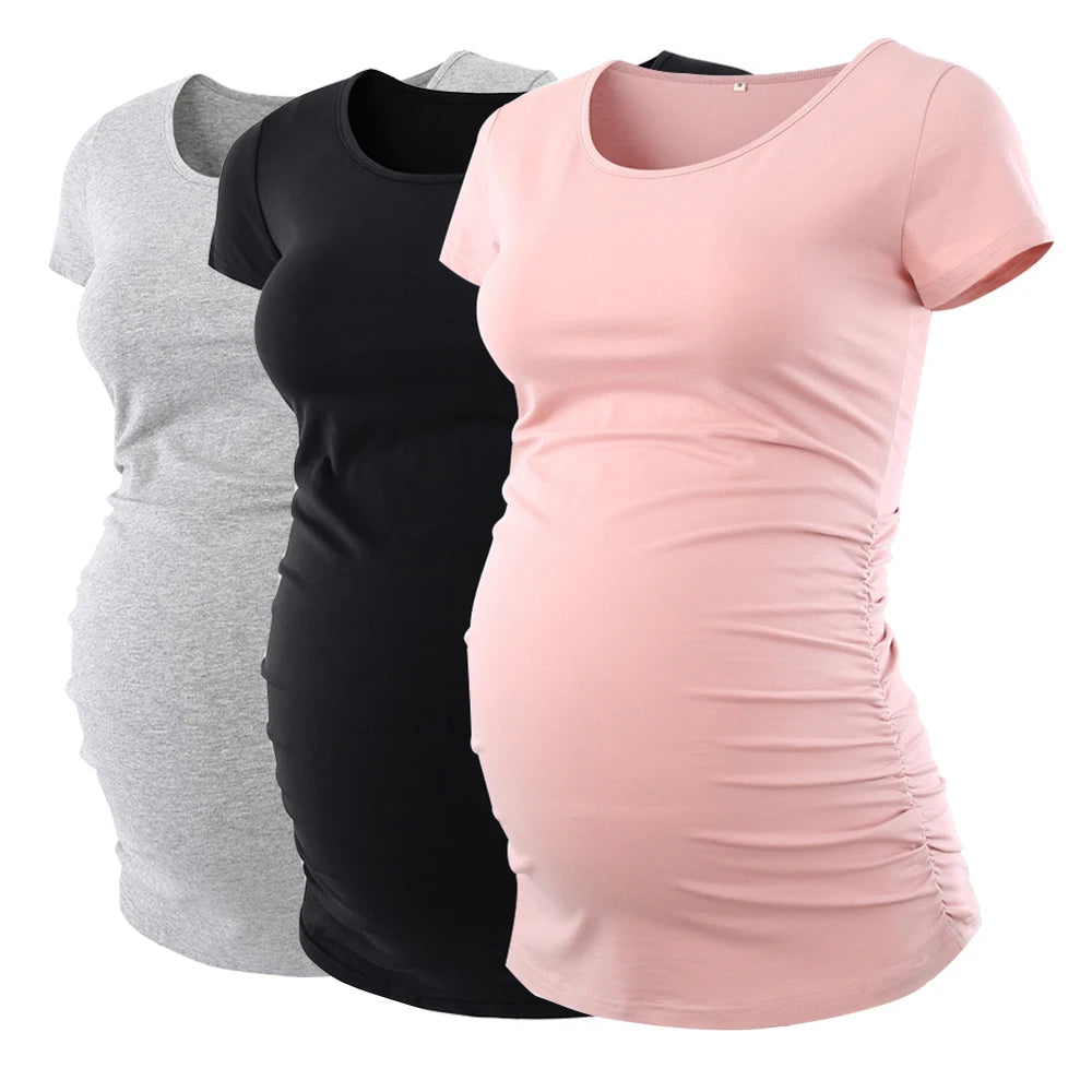 Top V neck High Quality Ruched Maternity T Shirts