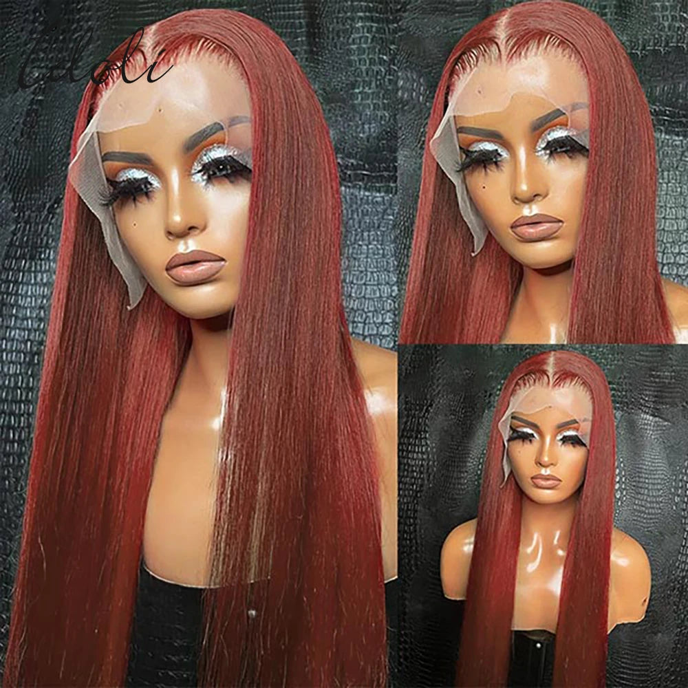 Reddish Brown Lace Front Wigs HD Quality Human Hair For Black Women 13x4 HD Transparent Straight Lace Front Wigs Cooper Red Glue-less Wigs