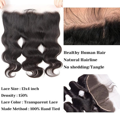 HD Quality Human Hair Bundles With Frontal Brazilian Body Wave Bundles With 13x4 Frontal Human Hair Weave Extensions 3 Bundles Remy Hair