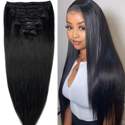 HD Quality 120G 8Pcs/Sets Clip In Hair Extensions Human Hair 10 to 26 Inch Brazilian Remy Straight Hair Natural Black 4 613 Color For Women