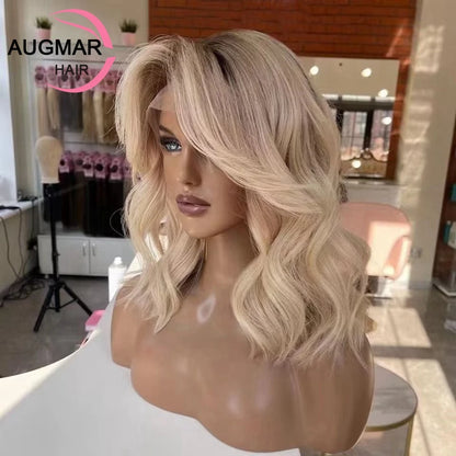 HD Quality 13x4 Short Body Wave Lace Front Wig Brown Blonde Highlight Human Hair Wigs For Women Pre Plucked Virgin 13x6 HD Lace Frontal Wig Ombre Wavy