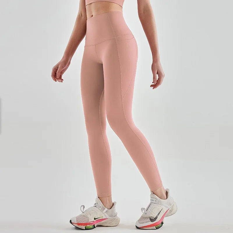 High Quality Solid Color Gym Hight Waist Women Yoga Legging Tights Sport Pant Comprehensive Training Jog High Waist Side Pockets