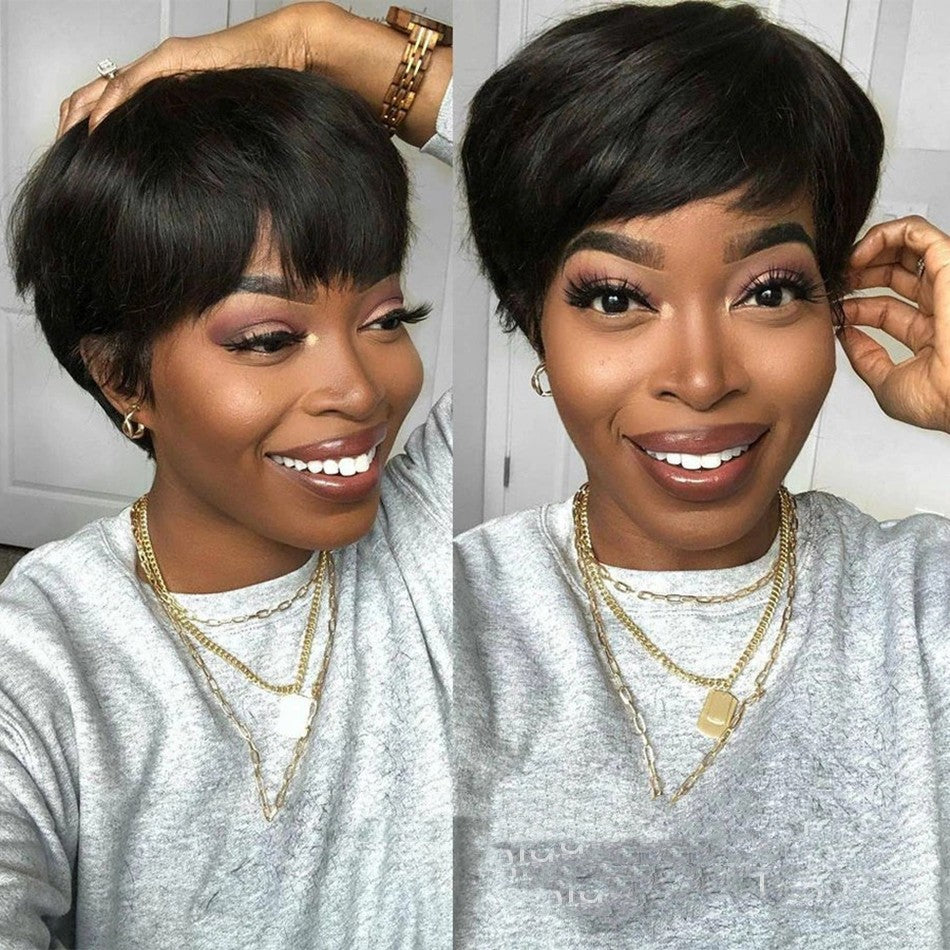 Wig Female Headgear Foreign Trade Black Short Straight Hair Pixie Cut Short Black Wigs